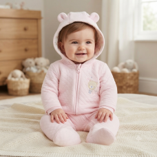 N14601: Baby Girls Quilted, Hooded Pram Suit/ All In One (0-9 Months)